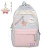 Blocked Cute Color Star Collage Student Backpack And Shoulder Bag With Pendant