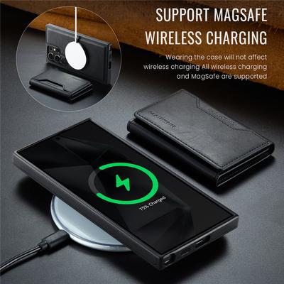 For Magsafe Wireless Charge Leather Case For Samsung Galaxy S25 S24 Plus S23 Ultra 2 In 1 Detachable Wallet Cards Phone Cover