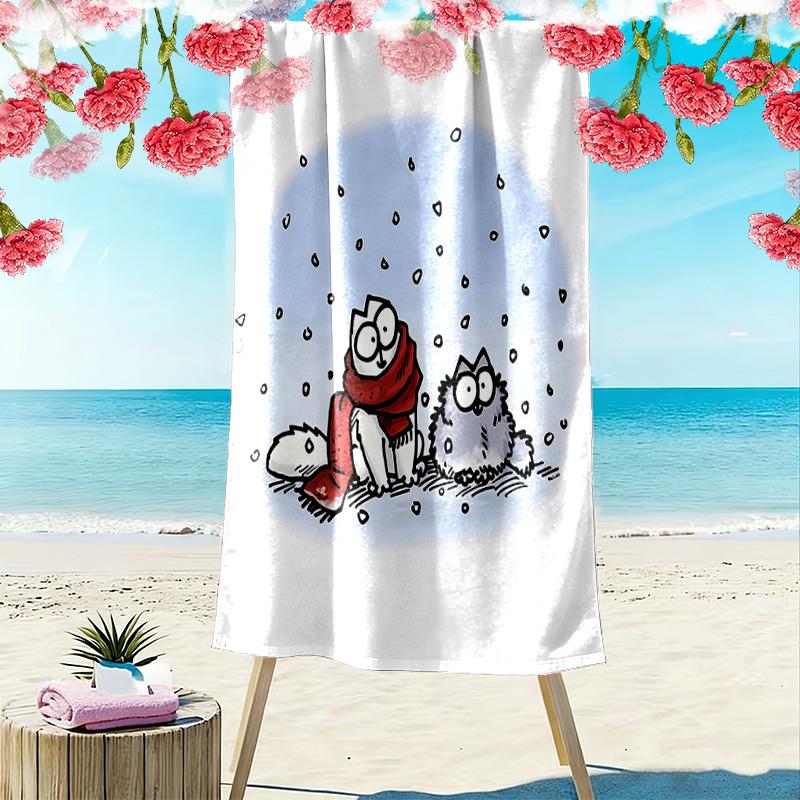 Simon's Cat Aufdruck Strandtuch, Großes Weiches Schnelltrocknendes Handtuch für Strand Camping Schwimmen