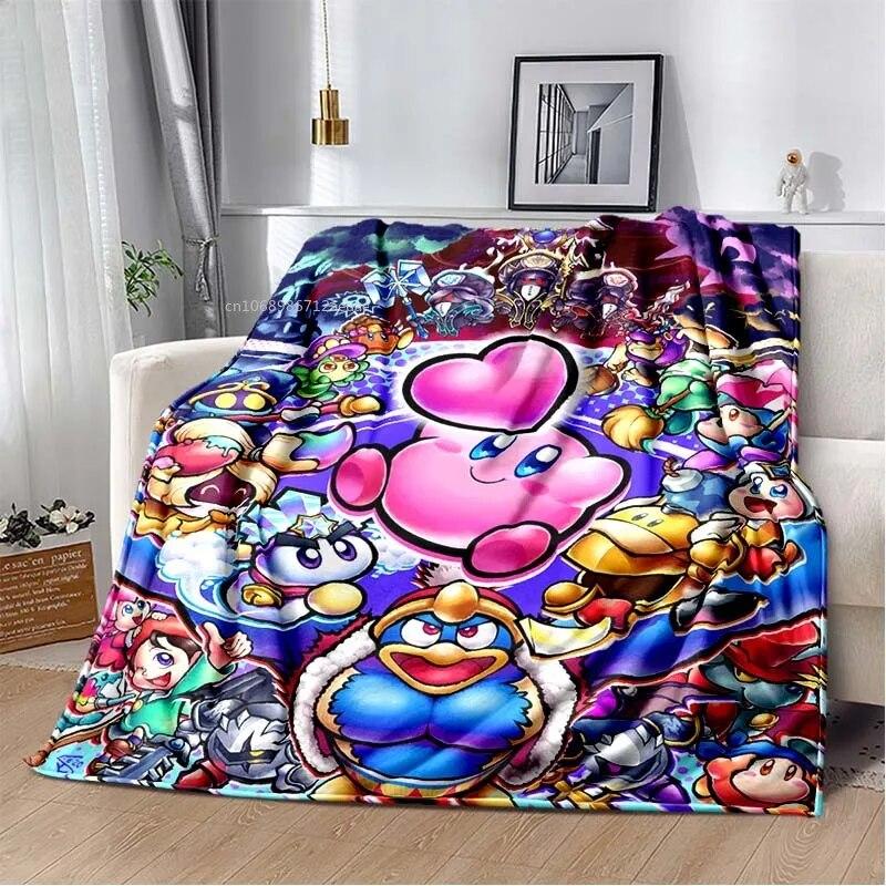 Kawaii Kirbys Pătură de flanel Cadou pentru copii, fete, roz, artă de desene animate, ușoare, calde, cadou de zi de naștere