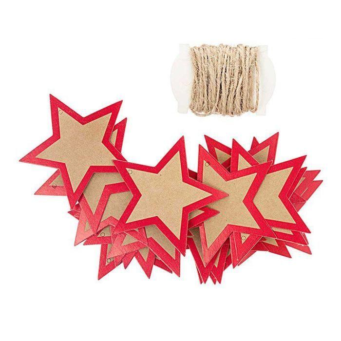 Étiquettes à suspendre - RICO DESIGN - Étoiles kraft &amp; rouges - 24 pièces - Décoration de fête - Mixte