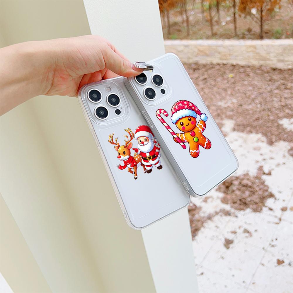 N100 Frohe Weihnachten Hochwertige klare Telefonhüllen für iPhone 16 Pro Max Samsung S23 Ultra A15 A35 A54 Xiaomi Redmi Note13 Weiche stoßfeste Rückseite