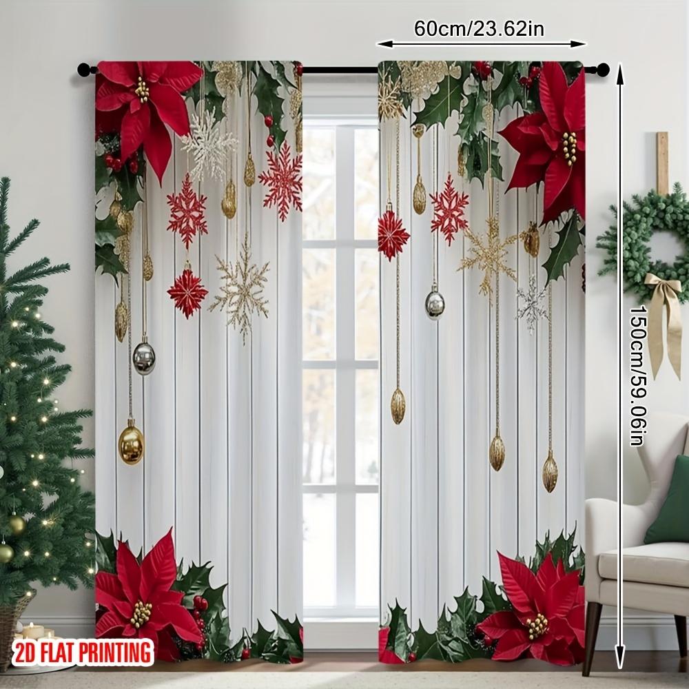 Set Of 2 Merry Christmas Curtains Flat Print Indoor Garden Multipurpose Event Decor Curtain Polyester Machine Washable