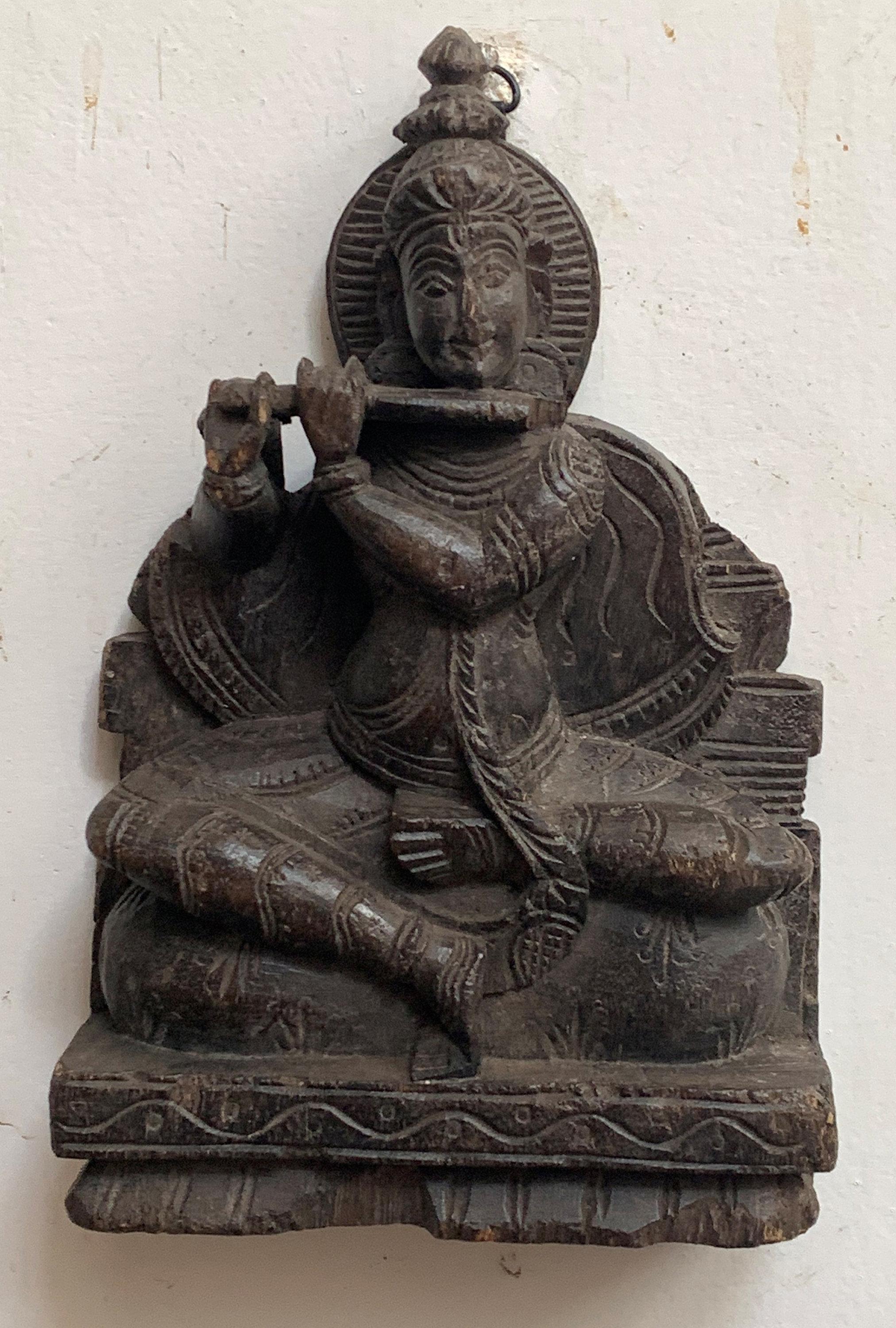 Vintage Wooden Krishna Statue: Hand-Polished Hindu God Idol 16” X 8” X 24” (l x w x h) разноцветный