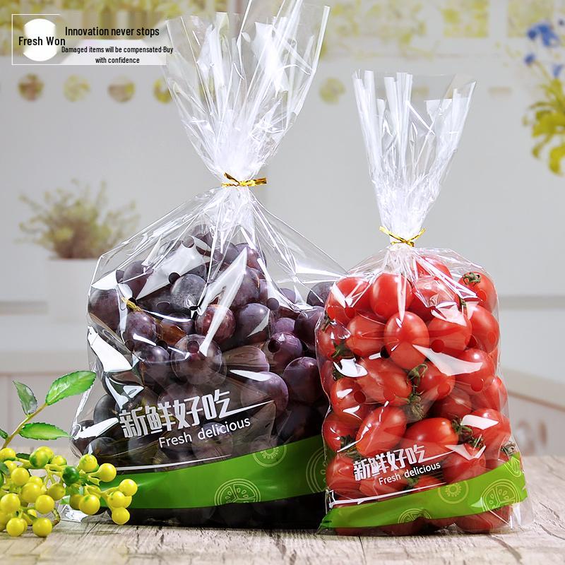 5 Jin Transparent Fresh Fruit Bags with Breathable 36 Grape Holes and Tie Closure, 2-Pack