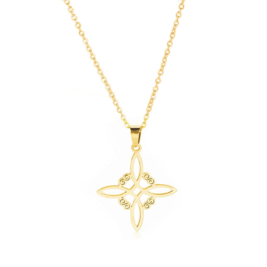 Fashion Chic Celtic-Symbol Necklace Witchs-Knot Necklace for Women Men Stainless Steel Pendant Necklace Lucky Jewelry
