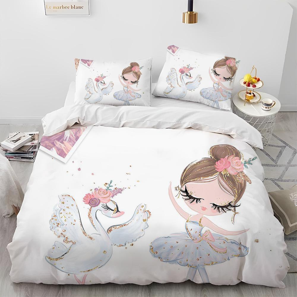 Cartoon Cute Ballet Girl Ballerina Comforter Bedding Set,Duvet Cover Bed Set Quilt Cover Pillowcase,Queen Size Bedding Set Kids