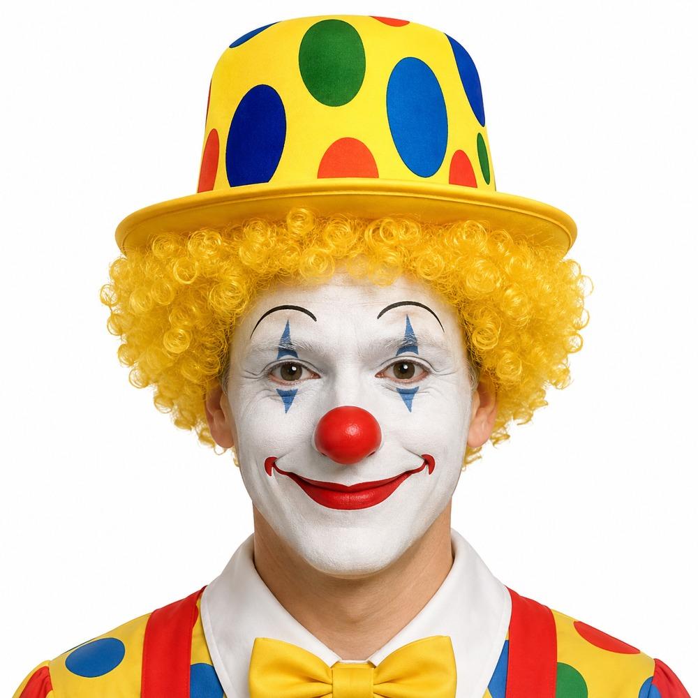 Colorful Afro Clown Wig Top Hat Set Funny Polka Dot Print High Hat Kinky Curly Wig Carnival