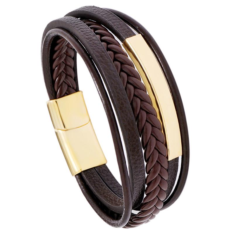 Simple and versatile creative men's leather bracelet - student jewelry stainless steel leather bangle
