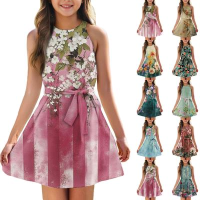 Vestido de Verano para Niña Sin Mangas con Tirantes Color y Estampado Vestido Sin Mangas Vestido Casual