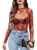 2024 European & American Style Lace Floral See-Through Long-Sleeve Women's Top