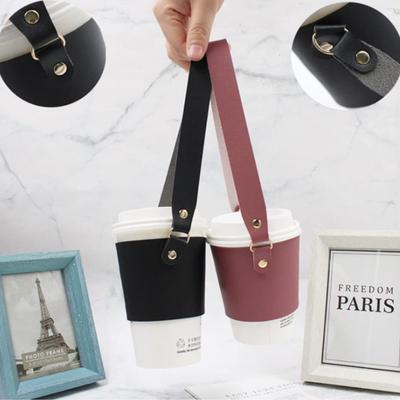 Manchons de Tasse à Café Réutilisables Porte-Tasse à Café en Cuir avec Poignée Portatif Isolé Support pour Boissons Thé Boba