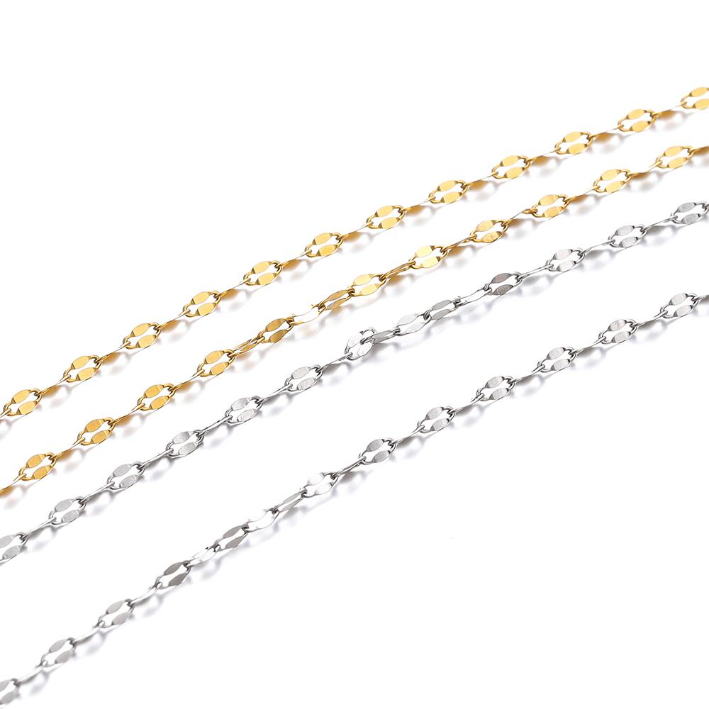 2Meters Stainless Steel Chain Gold Color Lip Shape Link Chains for DIY Necklace Bracelet Anklet Jewelry Making Accessories