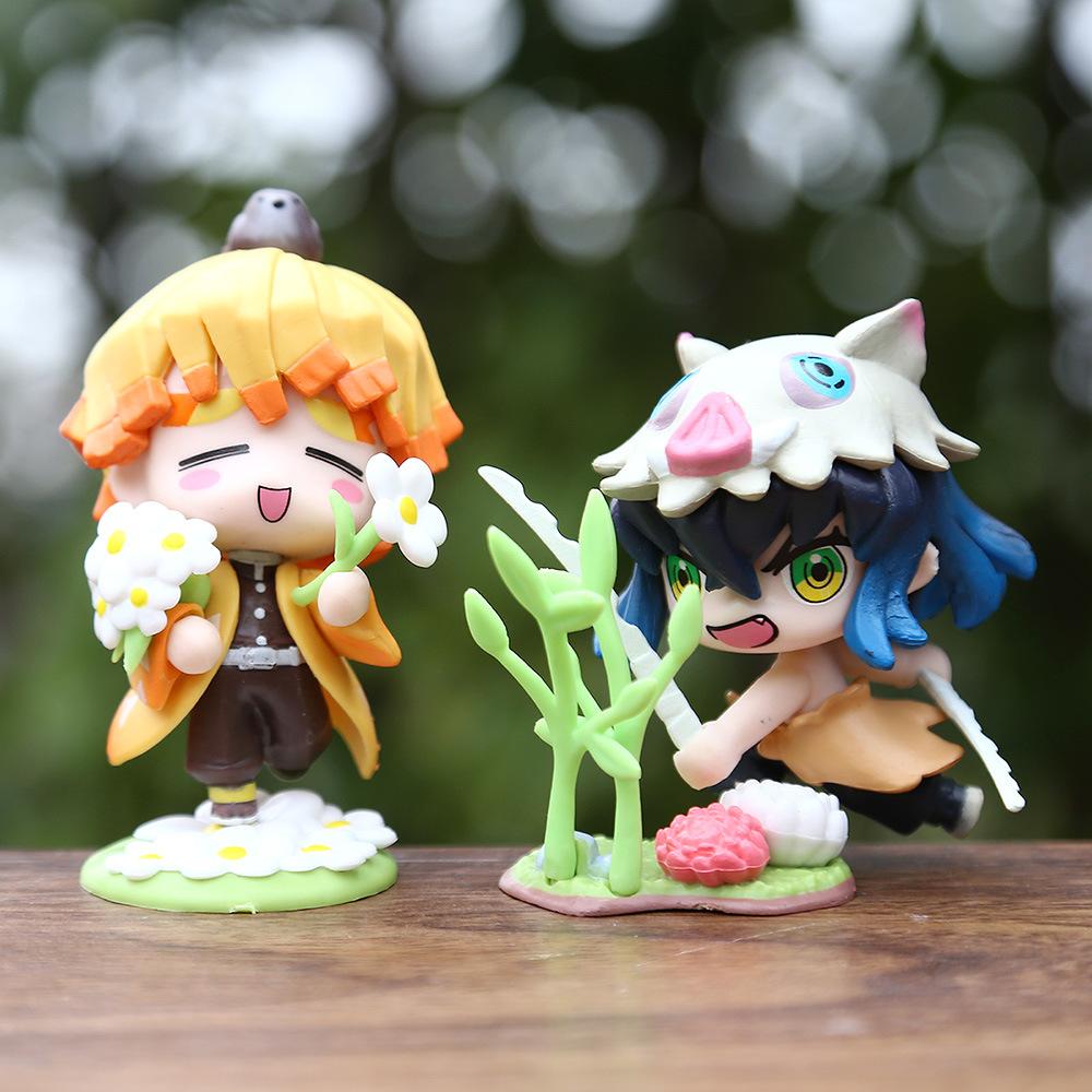 6Pcs/Set Anime Demon Slayer Tanjiro Kamado Nezuko Cartoon Model Statue Model Toys Ornament Present Long Lasting