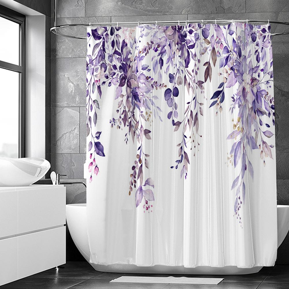 Lavender Shower Curtains Watercolor Purple Floral Plant Waterproof Polyester Bathroom Bathtub Curtain Room Decor With Hooks