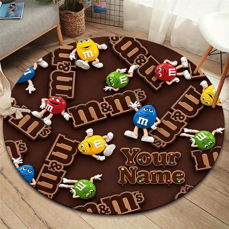 M&M's Custom Name Round Area Rug,Carpet Rug for Living Room Bedroom Sofa Playroom Decor,Non-slip Floor Mat