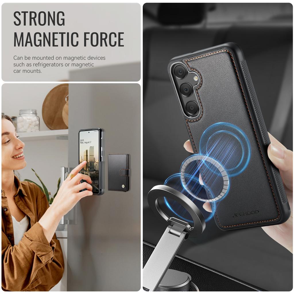 For Samsung Galaxy A55 5G Case JEEHOOD J09 RFID Blocking Card Holder Leather Back Phone Cover Magnetic Case