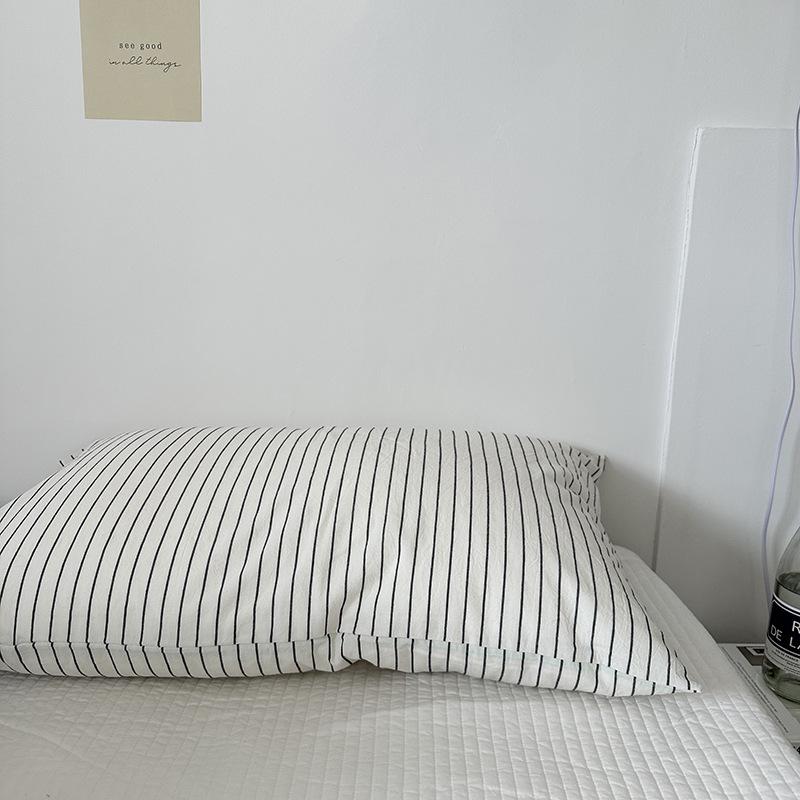 Solid Color Striped Pure Cotton Pillowcase (Single Piece)