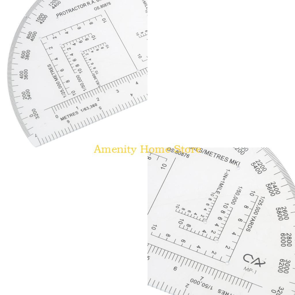 F26C Multifunctional Map Protractor Portable Plastic Measuring Tool Topographical Coordinate Scale Protractor Ruler CN