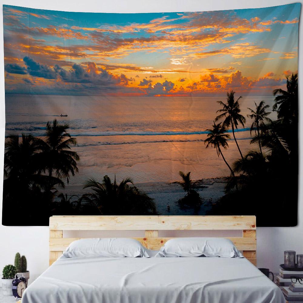 Sea View Tapestry, Bohemian Print Wall Hanging, Living Room, Bedroom Art Decoration, Beach, Sunset, Home Wall Decoration