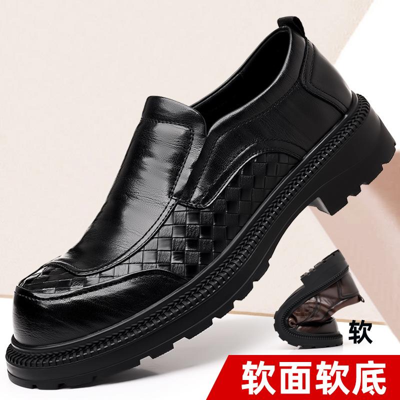 New Quality Men Leather Shoes Designer Casual Business Dress Oxfords Platform Loafers Slip-on Moccasins Thick Sole Wedding Shoes