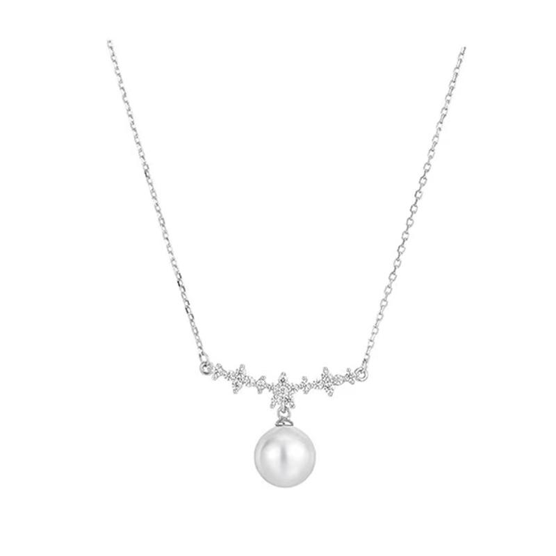 925 Sterling Silver Pearl Necklace Simple Style Charm Geometric Shape Pendant Choker Birthday Gift for Women Exquisite Jewelry