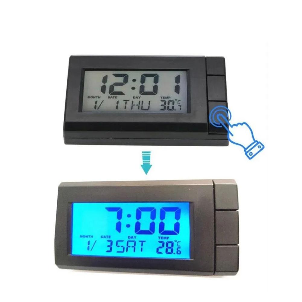 3 barvy Hodiny do auta Univerzální automobilové digitální hodiny 2 v 1 LCD displej Elektronická teplota Noctilucentní dekorace do auta