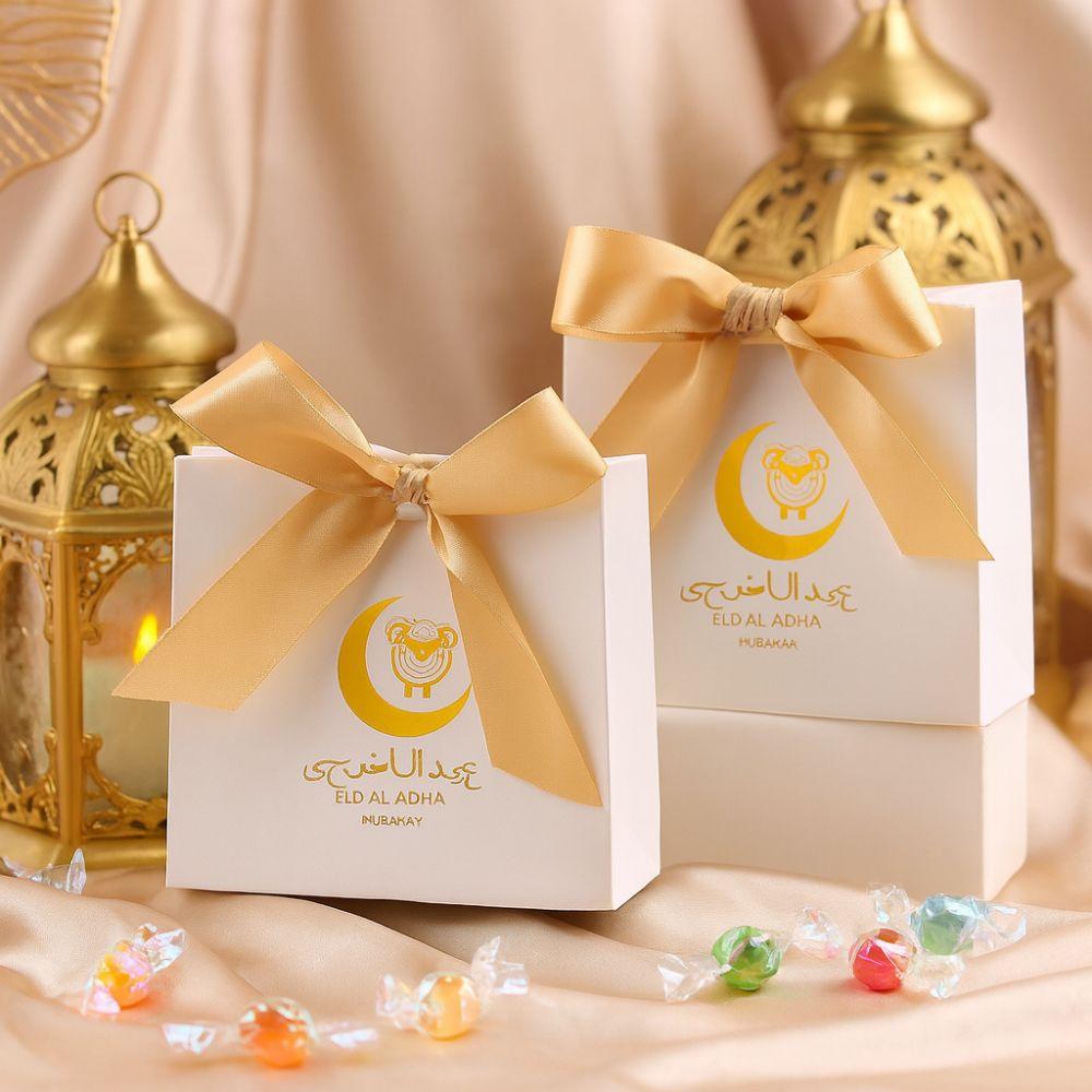 10 Stück Papier Eid Mubarak Geschenkbox Seidenband Snacks Geschenkbox Kreative Süßigkeitentaschen Eid Al Adha