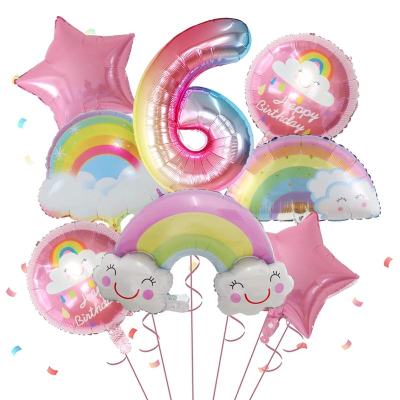 8 Stück Regenbogen Lächeln Wolke Ballon 30 Zoll Farbverlauf Zahlen Folienballons 1-9 Jahre Kinder Geburtstagsparty Dekorationen Baby Jubiläum