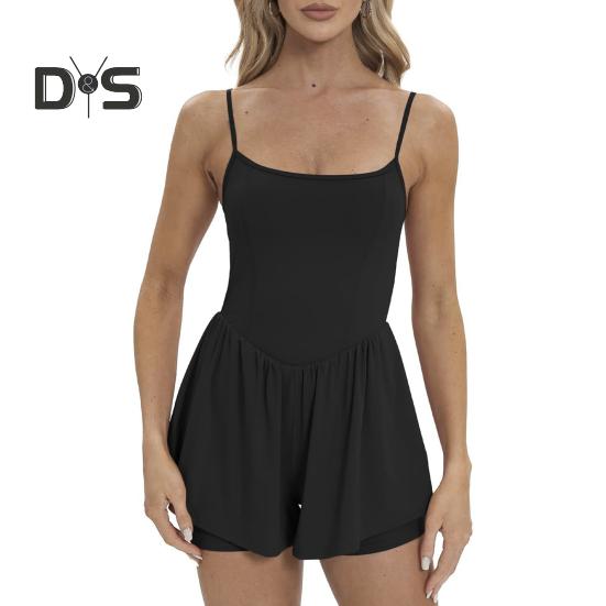 Women's Sleeveless Tennis Dress Summer Pleated Yoga Workout Mini Dresses with Built-in Shorts Spaghetti Strap Athletic Romper Short Sundress