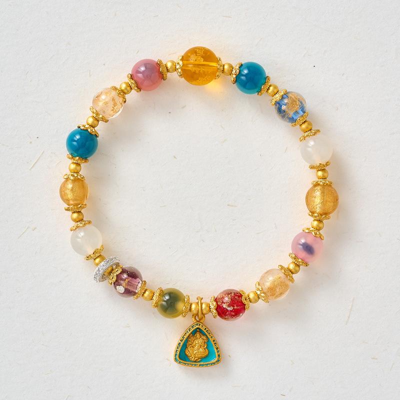 Gold Leaf Yellow Wealth God Agate Bracelet - Fashionable Beaded Jewelry for Women