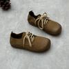 Retro literary leather lace-up single shoes flat bottom round head soft cowhide Mori Ger women's shoes