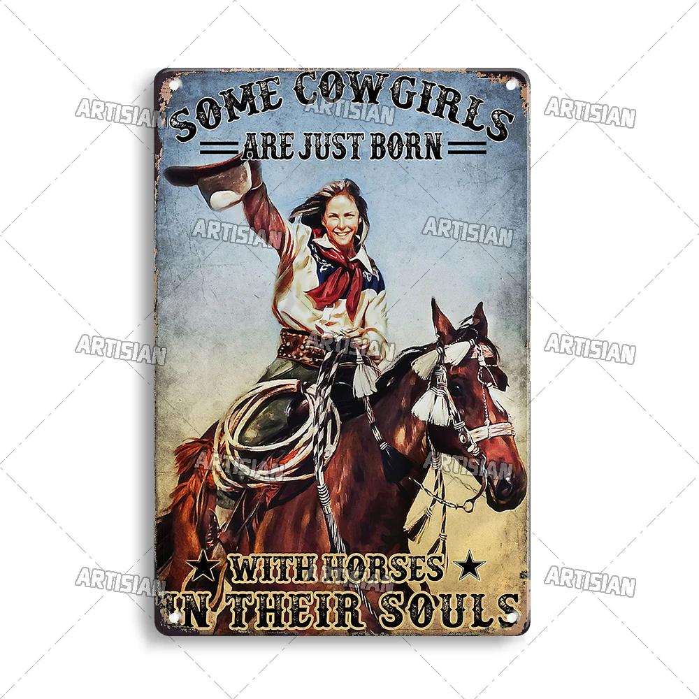 Artisian Ride Horse Metal Poster Cowgirl Cowboy Tin Plate Horse Racing Decorative Sign Wall Decor Garage Bar Pub Club Hotel Cafe