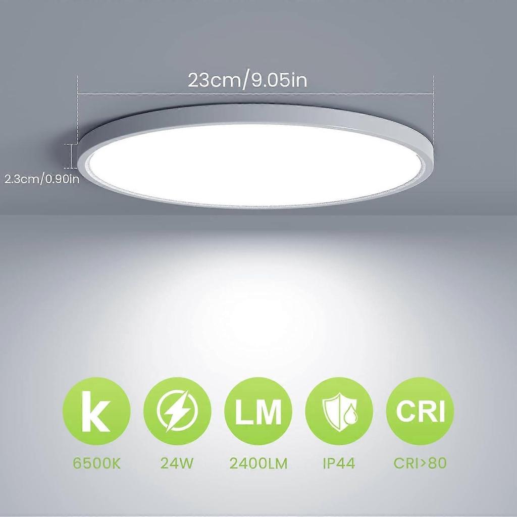 24W Round LED Ceiling Light, 6500K Ceiling Light, 2400LM Modern Light, Living Room, Bedroom, Kitchen, IP44, 23cm