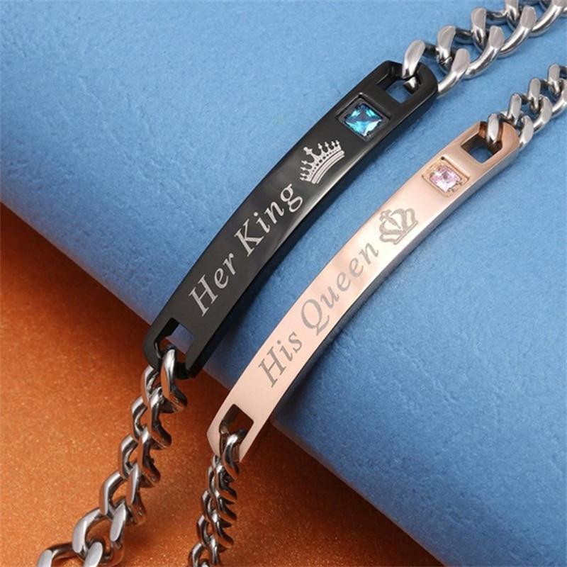 Kpop Couples Matching Charm Bracelet Y2k Gifts For Women Boyfriend Cuban Link Chain Zircon Stainless Steel Jewelry Nct Wholesale