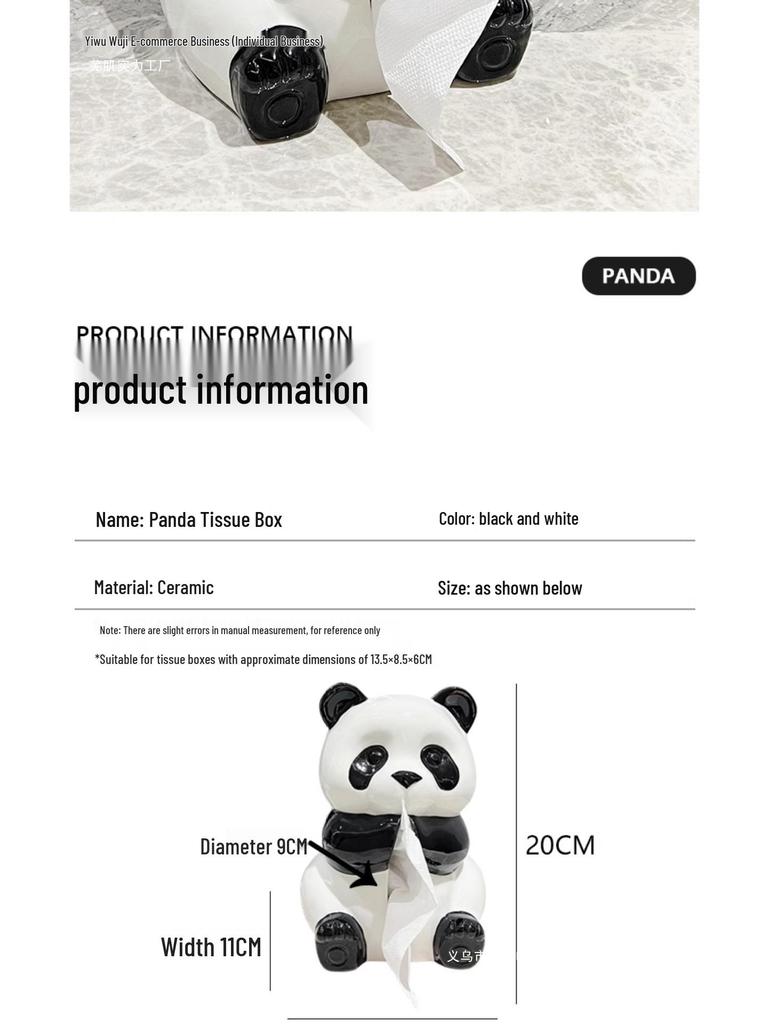 Panda Ceramic Tissue Box Holder - Creative Cartoon Napkin Dispenser for Living Room Decor