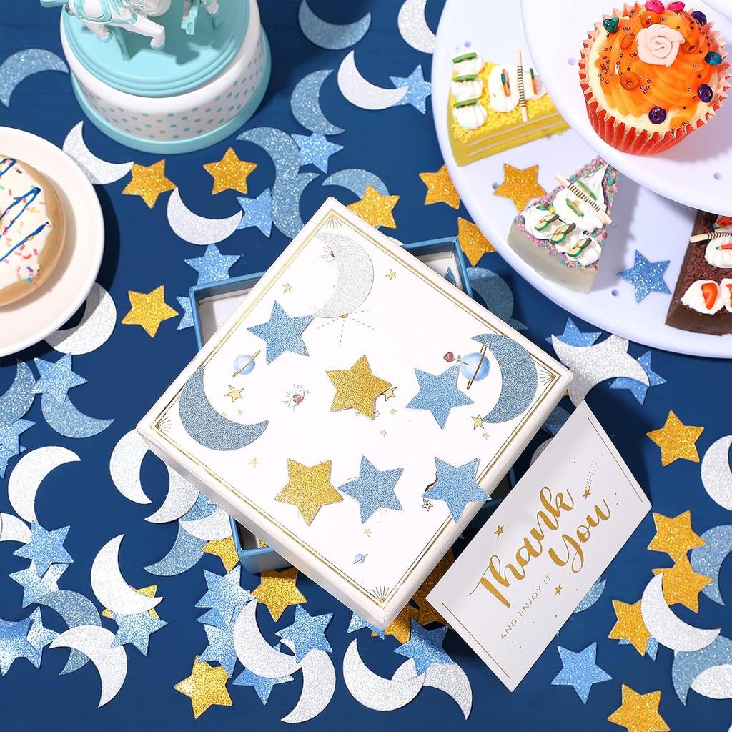 400 Pieces Glitter Star and Moon Paper Confetti Double Side Table Paper Confetti Sequin for Wedding Birthday Baby Shower Moon and Star Party Ramadan