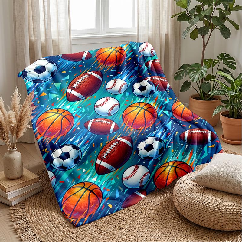 Sports Ball Pattern 2 Theme Blanket Lightweight Warm Flannel Blanket Decorative Throw Blanket for Home Decoration