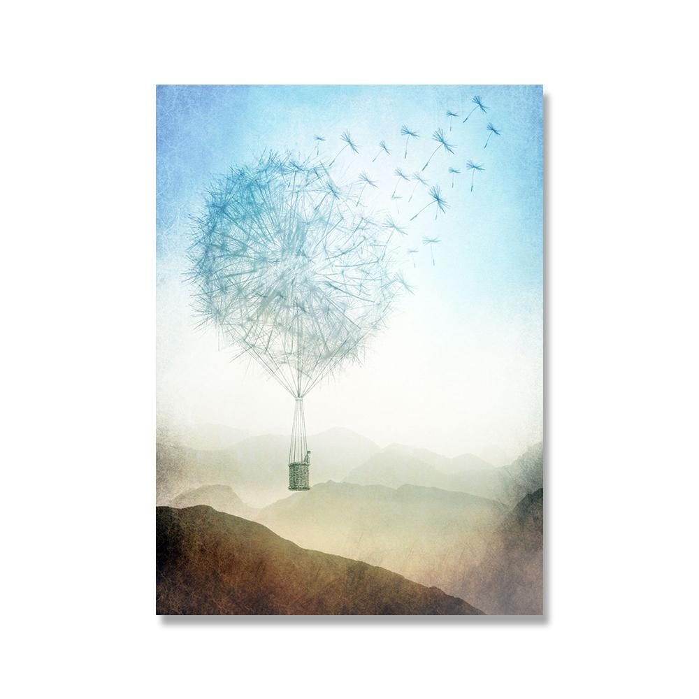 Gråblå Växt Maskros Suckulent Canvas Målning Nordiskt Landskap Fotografi Poster Modern Heminredning Vardagsrum Sovrum