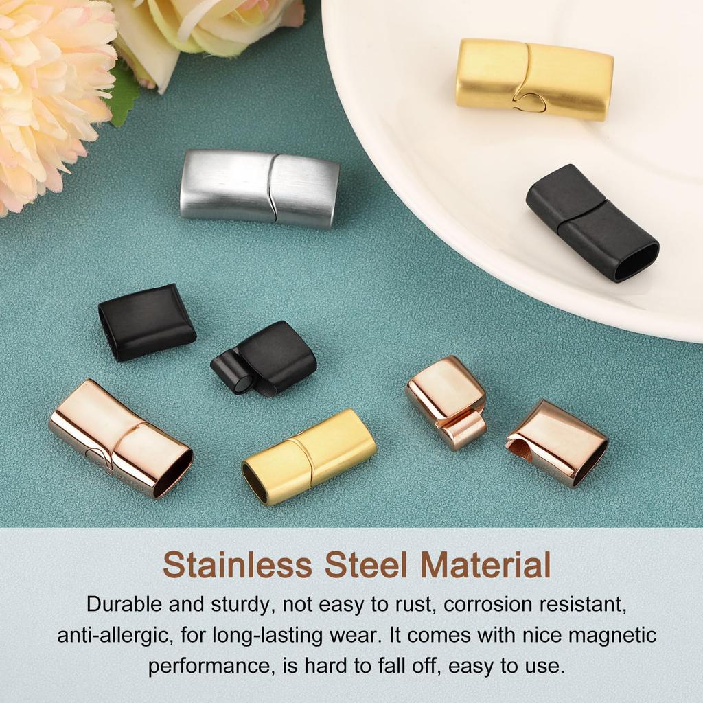 12mm X 6mm Flat Leather 6pcs Flat Closure End Stainless Steel Clasp Closure Leather Cord DIY Supplies Craft Making [uxcell] Clasp, Caps, Buckle,