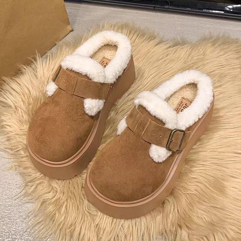 Thick-bottomed Bag Head Half Slippers Women's Outer Wear 2025 Autumn and Winter New Fashion Internet Celebrity Lazy Plush Birkencotton Mop