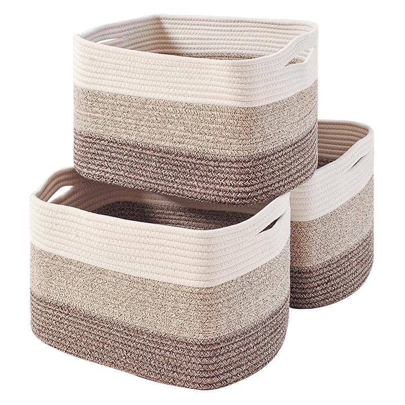 Rectangular Woven Storage Basket with Hollow Handles for Laundry and Toys