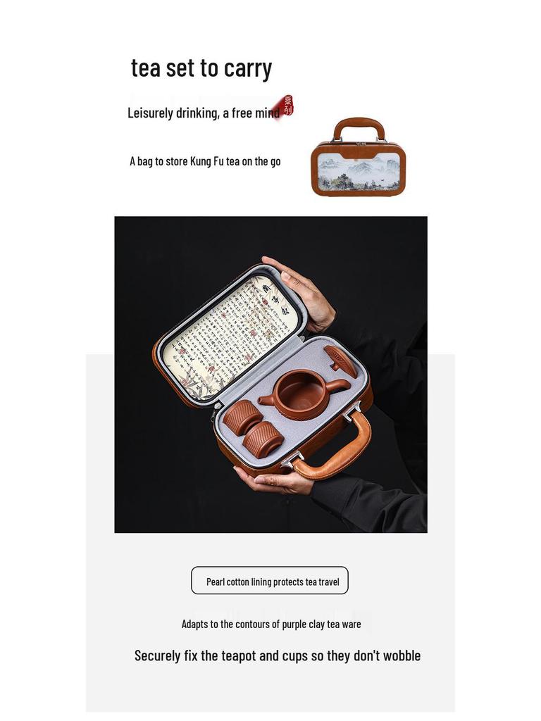 Phoenix Song Portable Purple Clay Teapot Travel Set - Ceramic Quick Cup Household Tea Set