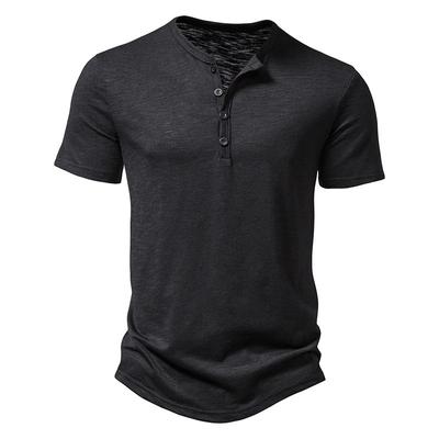 Men Summer Fashion Hip Hop Streetwear T-Shirts Henry Collar Button Short Sleeve T Shirts