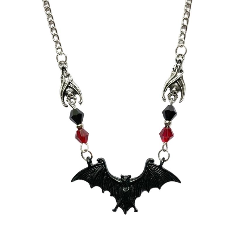Bat Pendant Necklace Gothic Alloy Jewelry with Adjustable Chain and Faceted Bead Detail for Daily Wear Halloween Cosplay