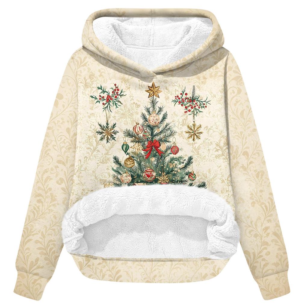 Women's Fashion Casual Long Sleeve Christmas Printed Hooded Sweatshirt
