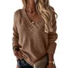 Women's Solid Color Sweater Women's V-neck Long Sleeved Pullover Sweater Top
