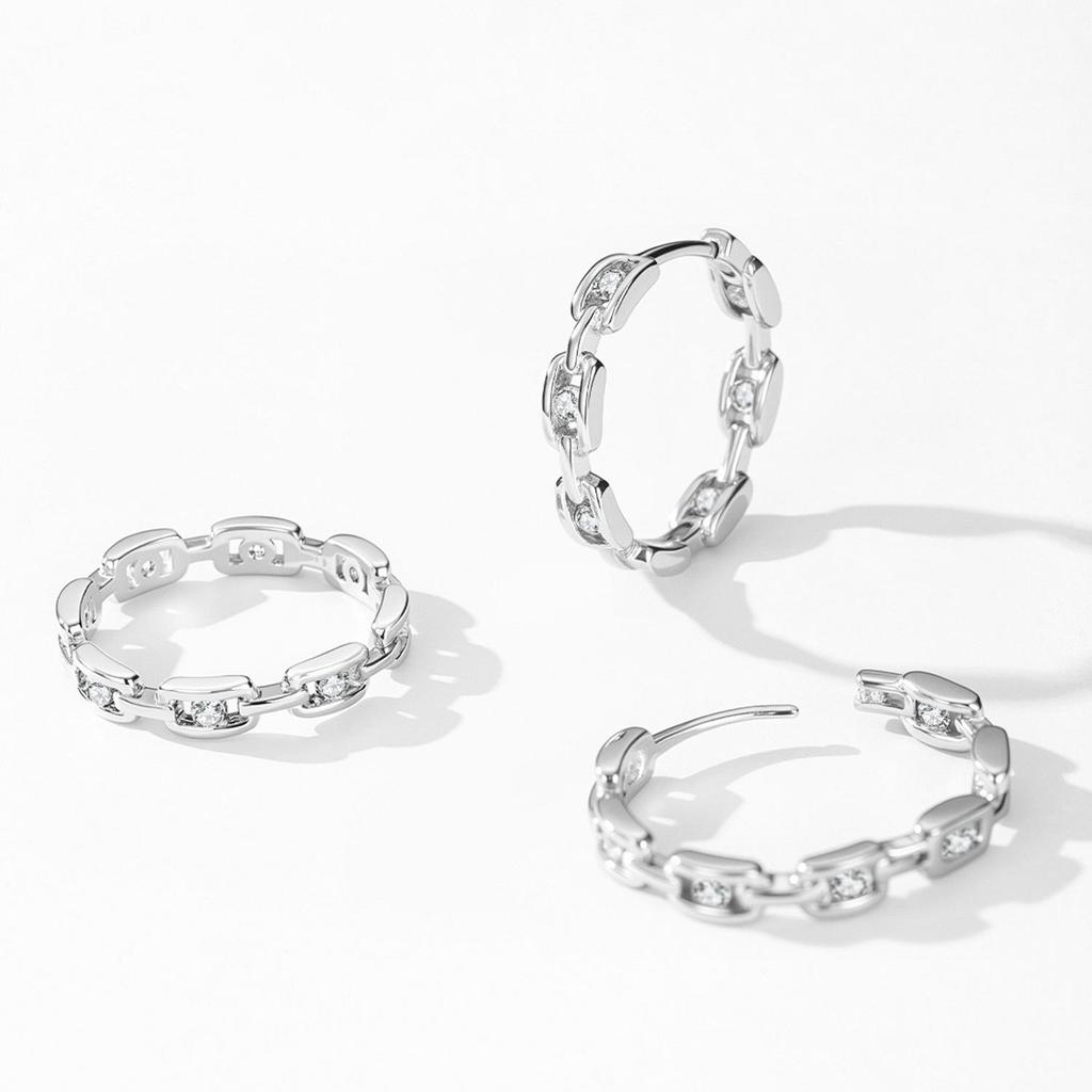 Tide S925 Sterling Silver Diamond Ear Hoops - Women's Punk Cold Style Fashion Earrings