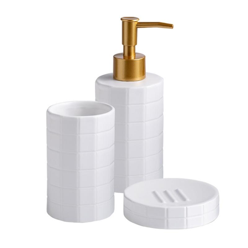 Ceramic Bath Accessories Set For Home Use, AntiSlip Toothbrush Cup Holder With Easy To Clean Glazed Finishes
