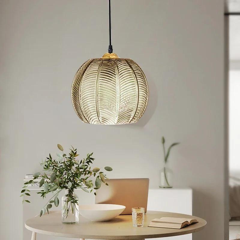 Modern Glass Pendant Light Green Leaf Pattern Ceiling Chandelier For Living Room Dining Room Hotel Indoor Decorative LED Fixture